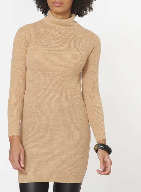 Camel Roll Neck Knitted Tunic